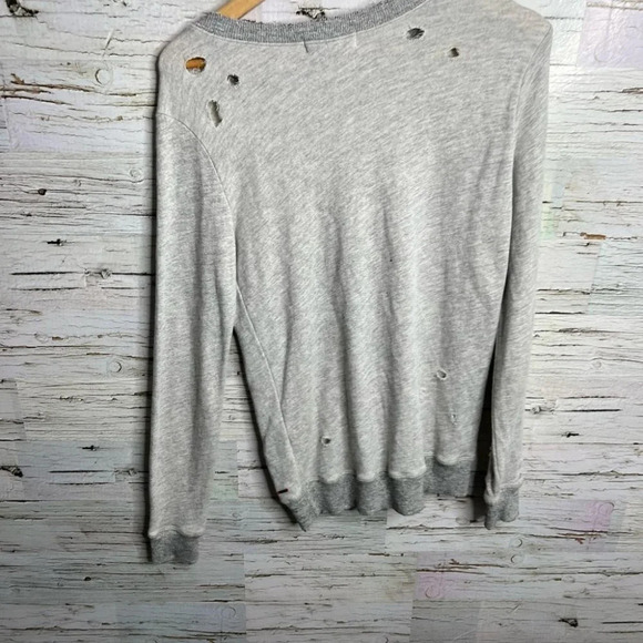 n:PHILANTHROPY Gray  distressed lace up Slouchy Sweatshirt sweater size small - Picture 7 of 9